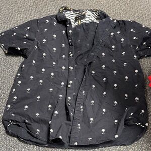 Denim & flower short sleeve button down L // 112232